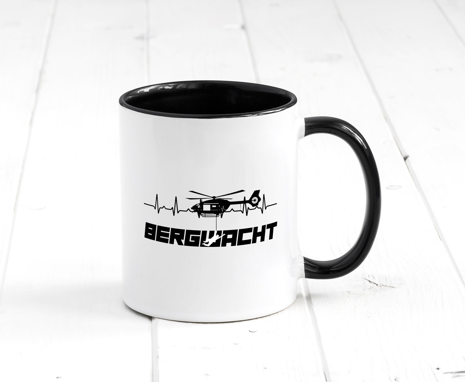 Bergwacht | Bergrettung | Hubschrauber Rettung | Alpen Tasse Weiß - Schwarz - Kaffeetasse / Geschenk / Familie