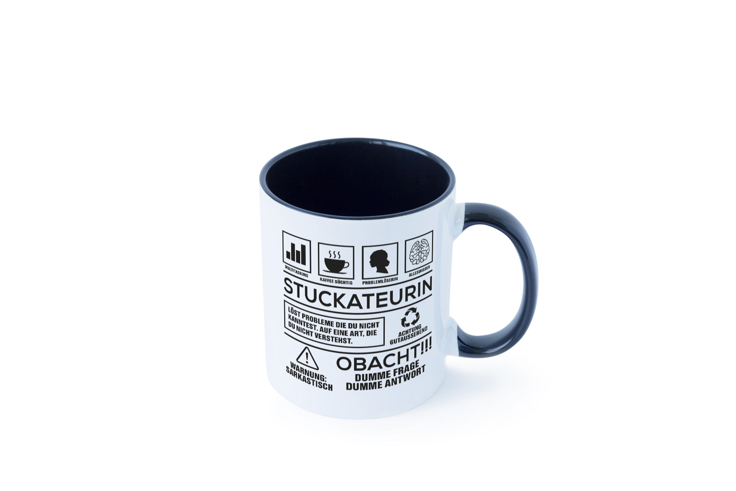 Achtung Probleme Stuckateurin | Innenausbau Tasse Weiß - Schwarz - Kaffeetasse / Geschenk / Familie