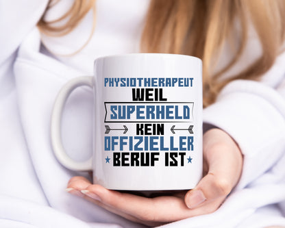 Superheld Physiotherapeut - Tasse Weiß - Kaffeetasse / Geschenk / Familie