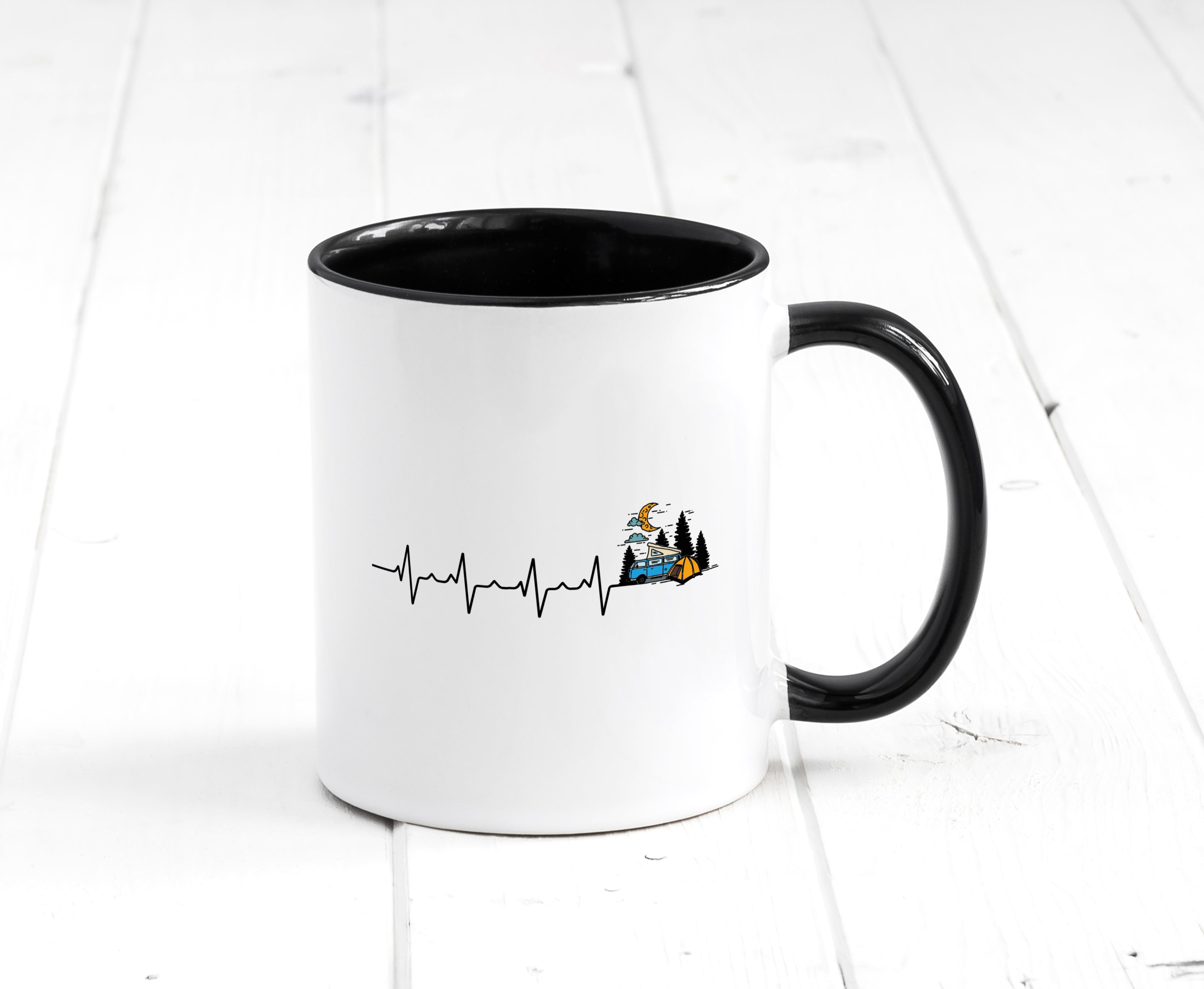 Camping Liebe | Wohnmobil | Camper | Campingurlaub Tasse Weiß - Schwarz - Kaffeetasse / Geschenk / Familie