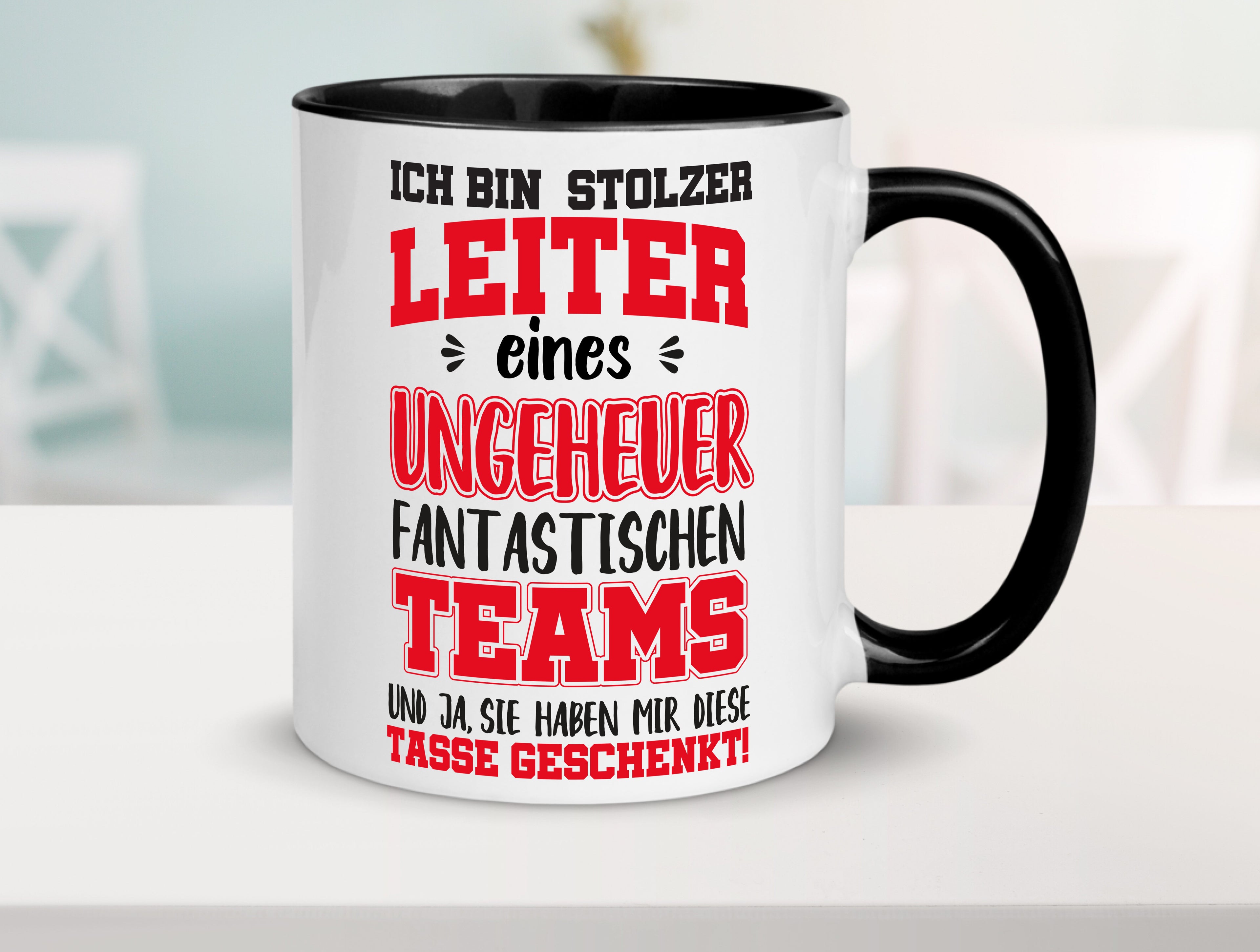 Stolzer Teamleiter | Beruf Tasse | Mitarbeiter Humor Tasse Weiß - Schwarz - Kaffeetasse / Geschenk / Familie