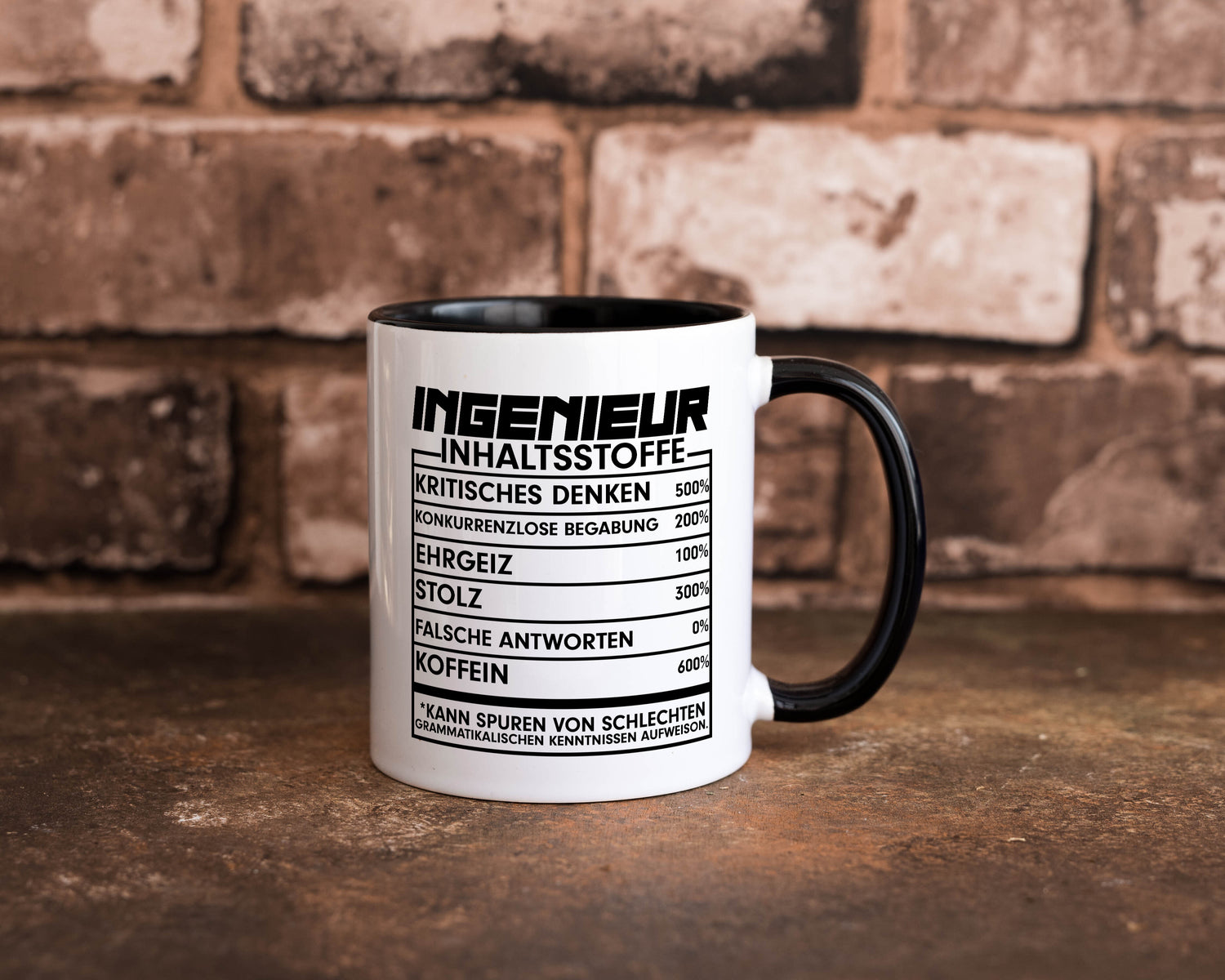 Ingenieur | Beruf Tasse | Inhaltsstoffe | lustig Tasse Weiß - Schwarz - Kaffeetasse / Geschenk / Familie