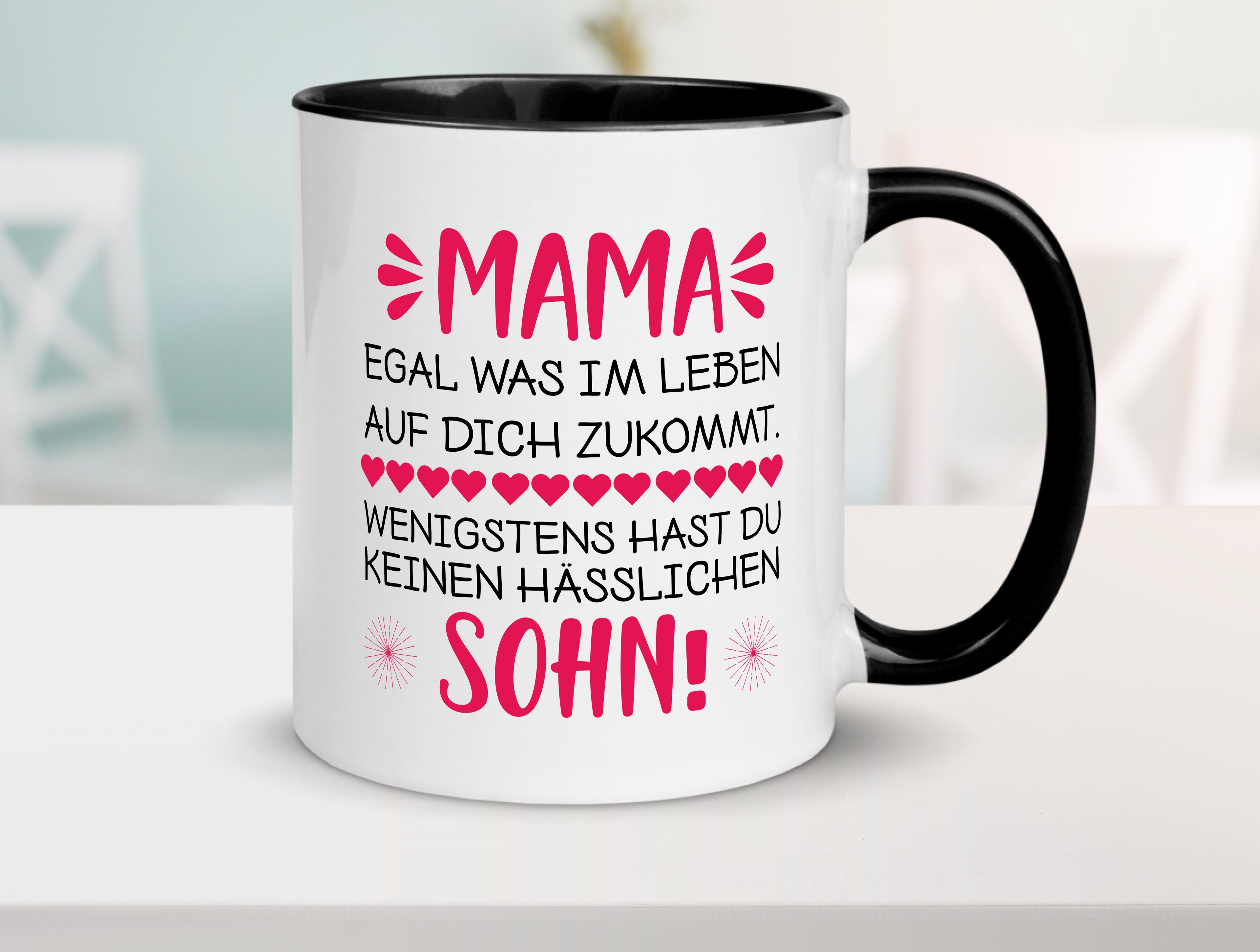 Mama Sohn | Spruch Tasse | lustiger Spruch | Muttertag Tasse Weiß - Schwarz - Kaffeetasse / Geschenk / Familie