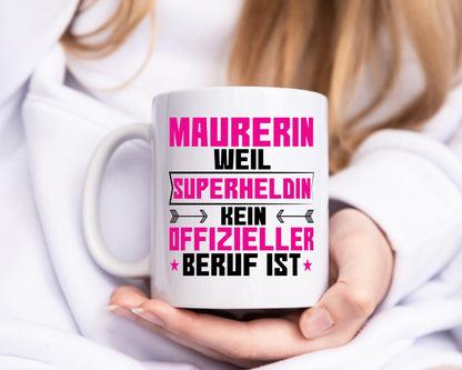 Superheldin Maurerin - Tasse Weiß - Kaffeetasse / Geschenk / Familie