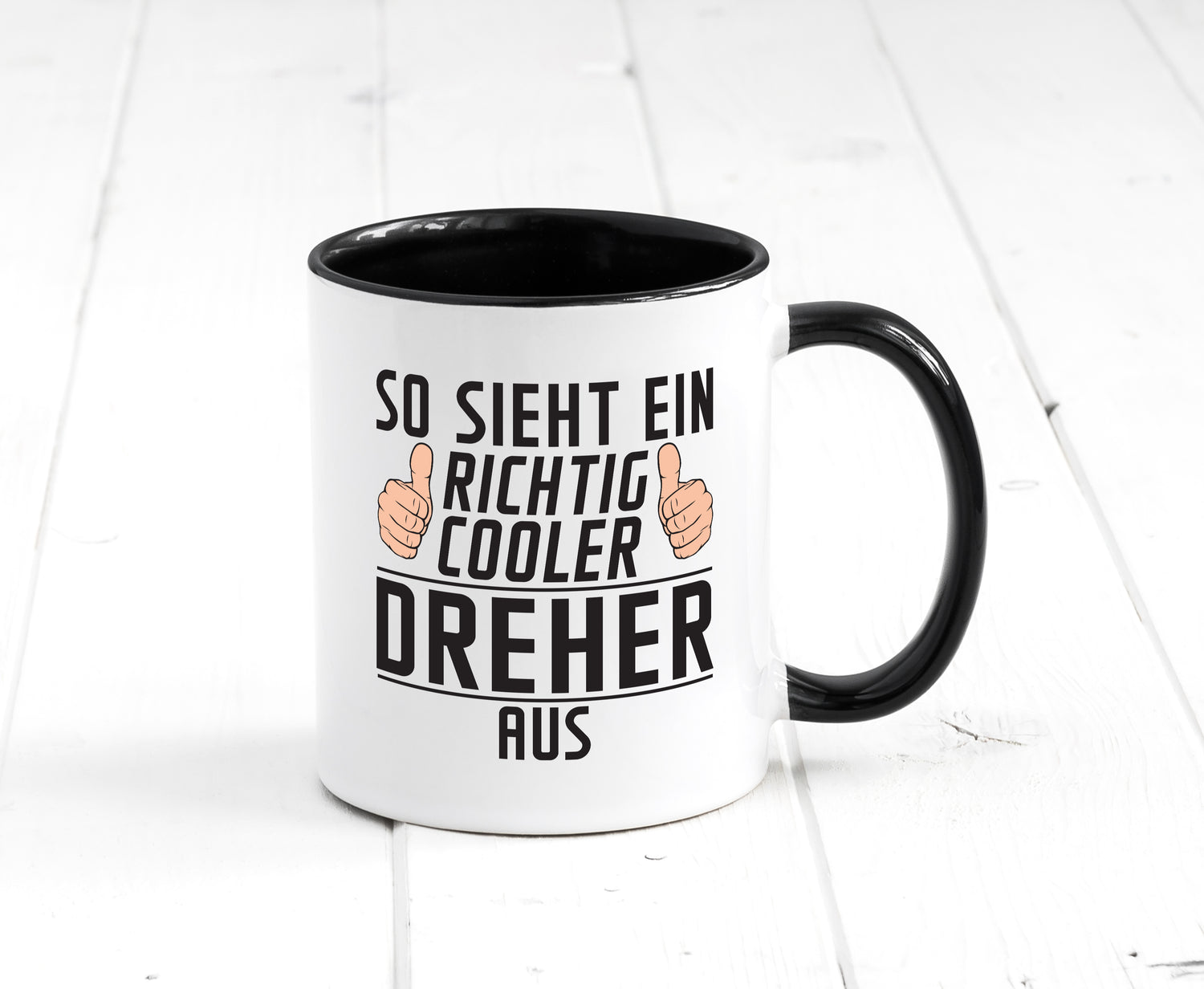 Richtig Cooler Dreher | Fräser | Dreher Tasse Weiß - Schwarz - Kaffeetasse / Geschenk / Familie