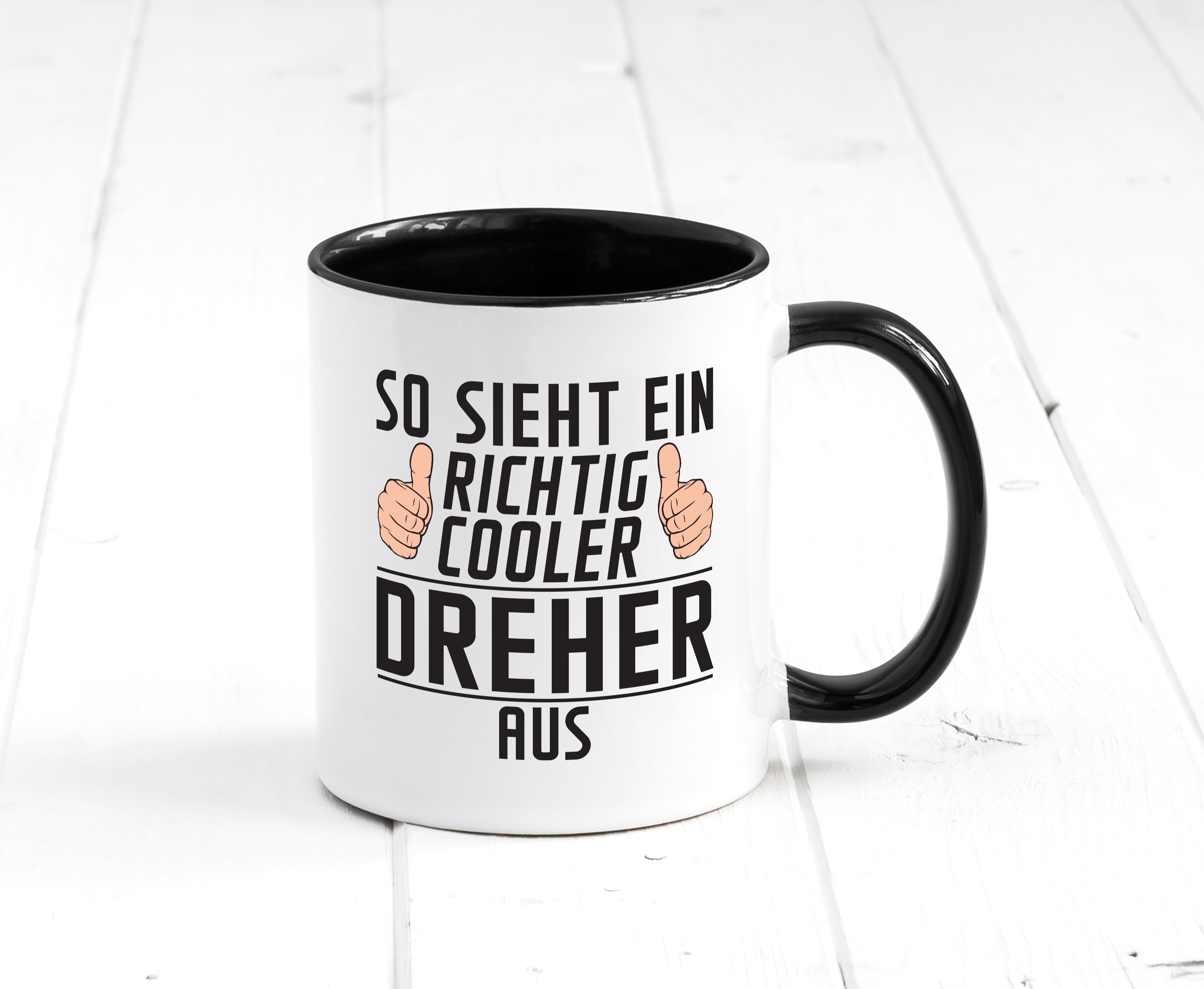 Richtig Cooler Dreher | Fräser | Dreher Tasse Weiß - Schwarz - Kaffeetasse / Geschenk / Familie