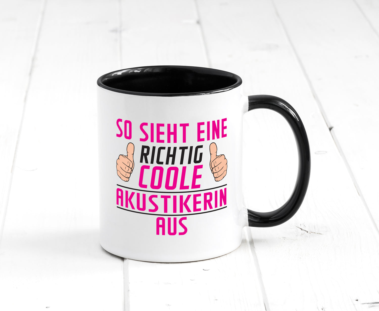 Richtig Coole Akustikerin | Akustik | Hörgeräteakustik Tasse Weiß - Schwarz - Kaffeetasse / Geschenk / Familie