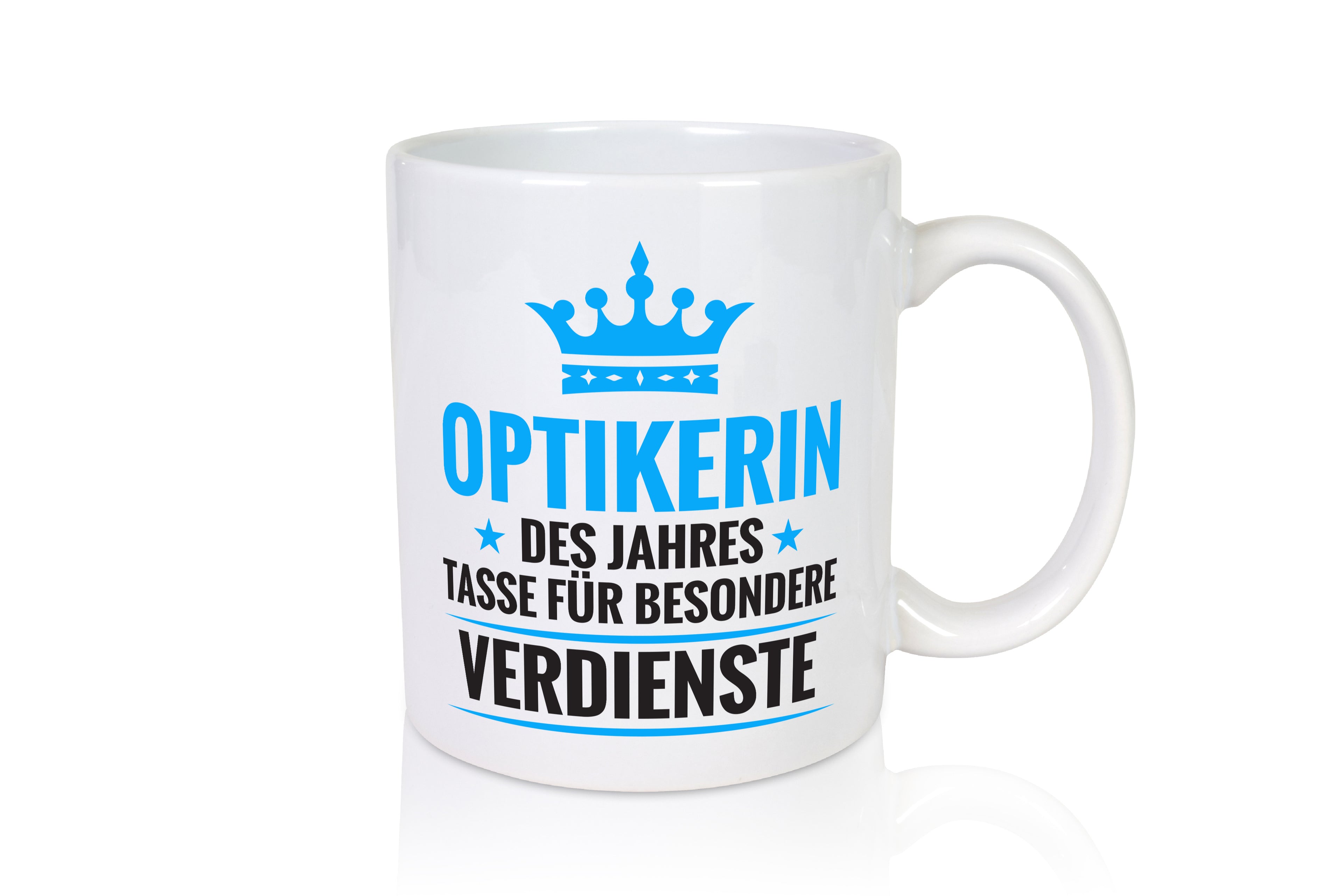 Besonderer Verdienst: Optikerin | Augenoptik - Tasse Weiß - Kaffeetasse / Geschenk / Familie