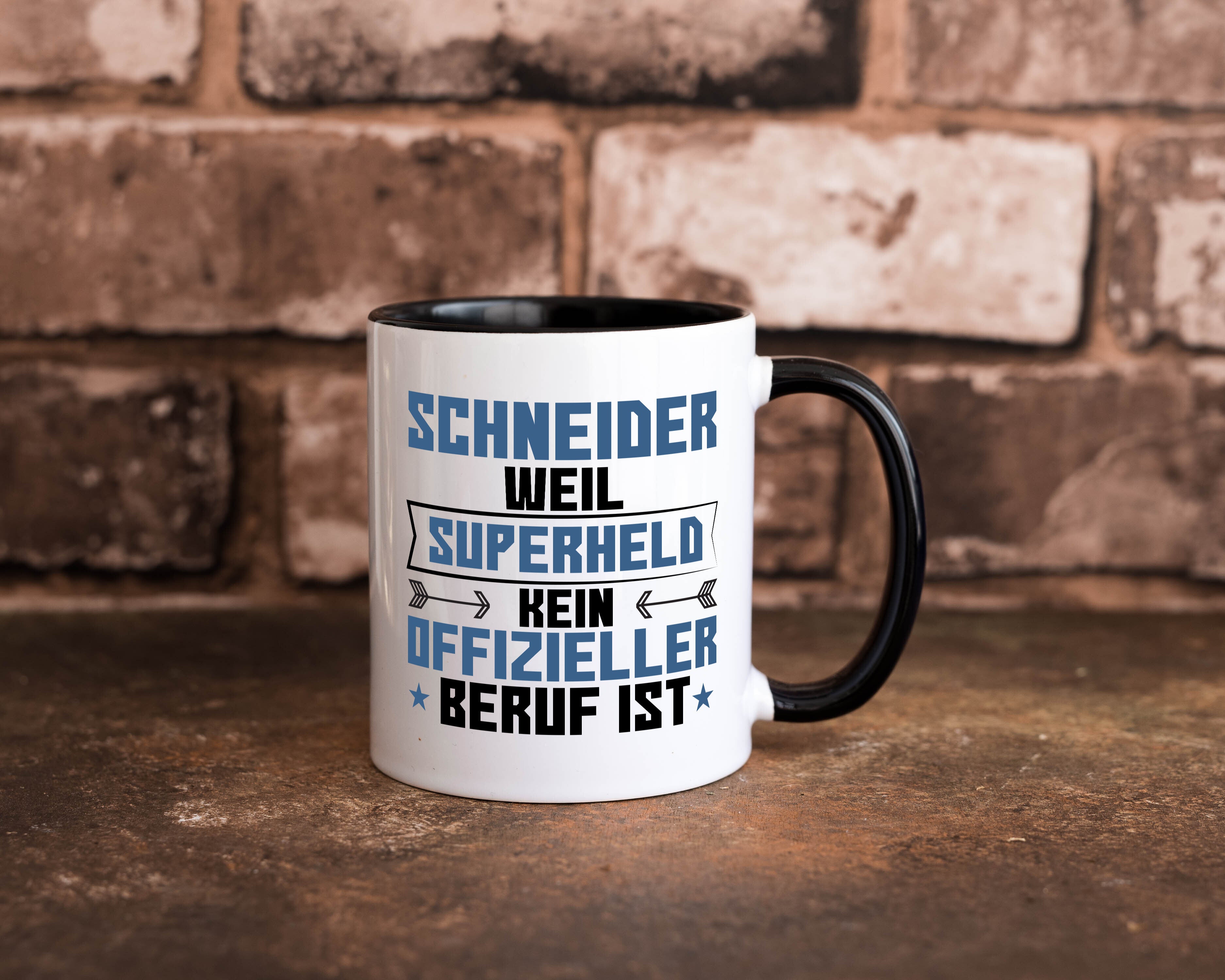 Superheld Schneider | Beruf Schneiderei Tasse Weiß - Schwarz - Kaffeetasse / Geschenk / Familie