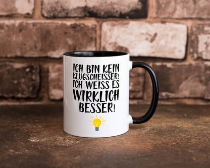 Klugscheißer | Arbeit | Kollegin / Chef | Arbeits Tasse Tasse Weiß - Schwarz - Kaffeetasse / Geschenk / Familie