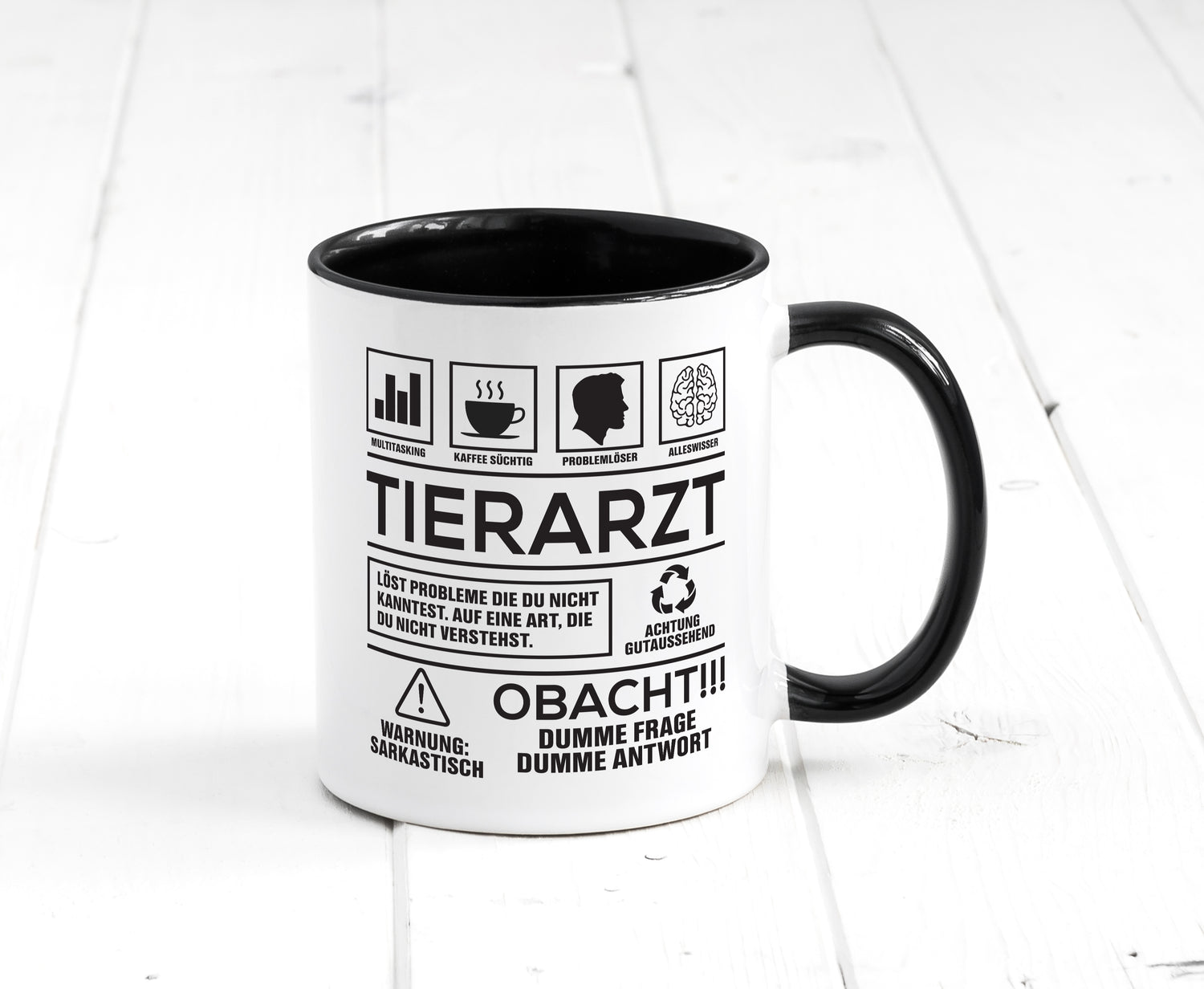 Achtung Probleme Tierarzt | Tiermedizin | Mediziner Tasse Weiß - Schwarz - Kaffeetasse / Geschenk / Familie