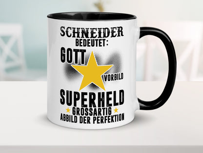 Bedeutung von Schneider | Beruf Schneiderei Tasse Weiß - Schwarz - Kaffeetasse / Geschenk / Familie