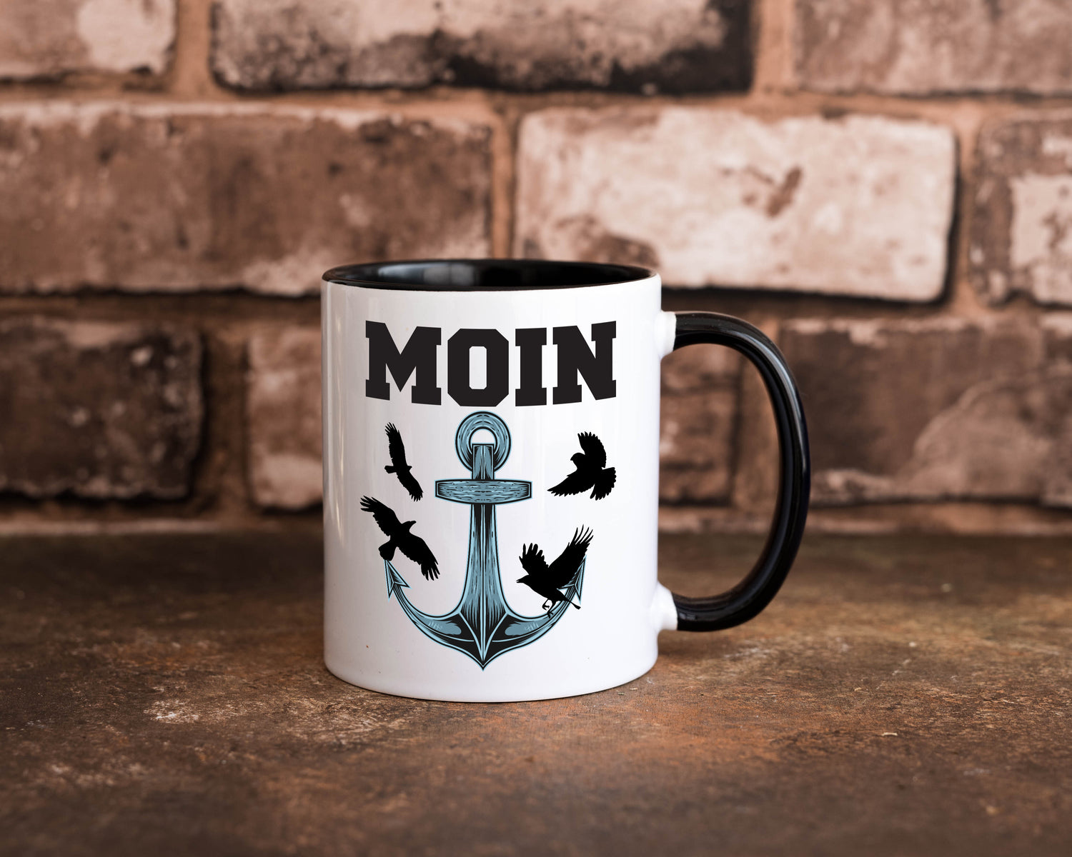 Moin | Norddeutscher Tasse | Nordlicht | Anker Motiv Tasse Weiß - Schwarz - Kaffeetasse / Geschenk / Familie