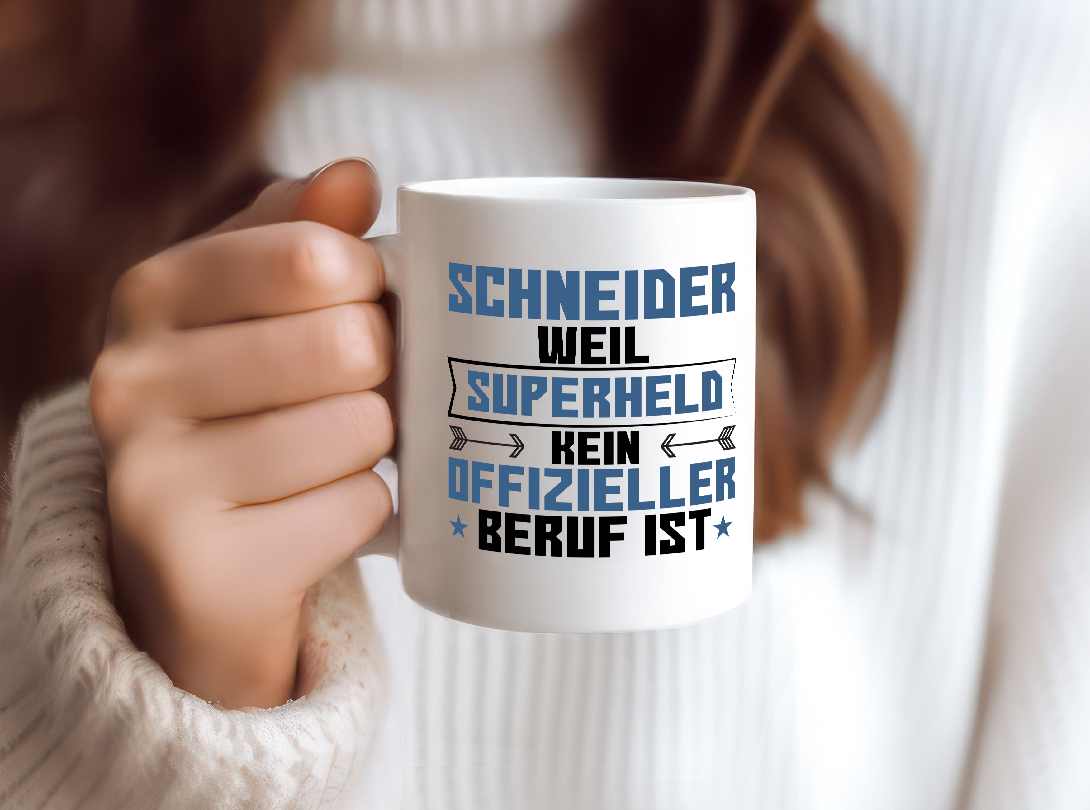 Superheld Schneider | Beruf Schneiderei - Tasse Weiß - Kaffeetasse / Geschenk / Familie