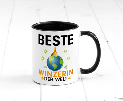 Welt Beste Winzerin | Weinbauer | Wein Tasse Weiß - Schwarz - Kaffeetasse / Geschenk / Familie