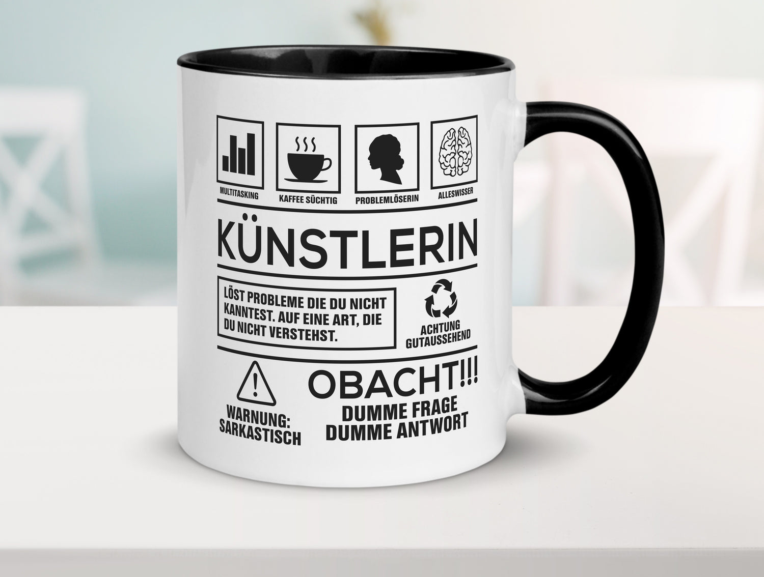 Achtung Probleme Künstlerin | lustig | Kunst Tasse Weiß - Schwarz - Kaffeetasse / Geschenk / Familie