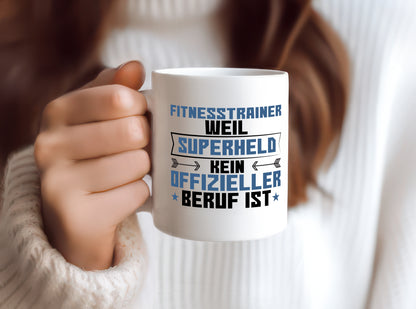 Superheld Fitnesstrainer | Personal Trainer | Sport - Tasse Weiß - Kaffeetasse / Geschenk / Familie