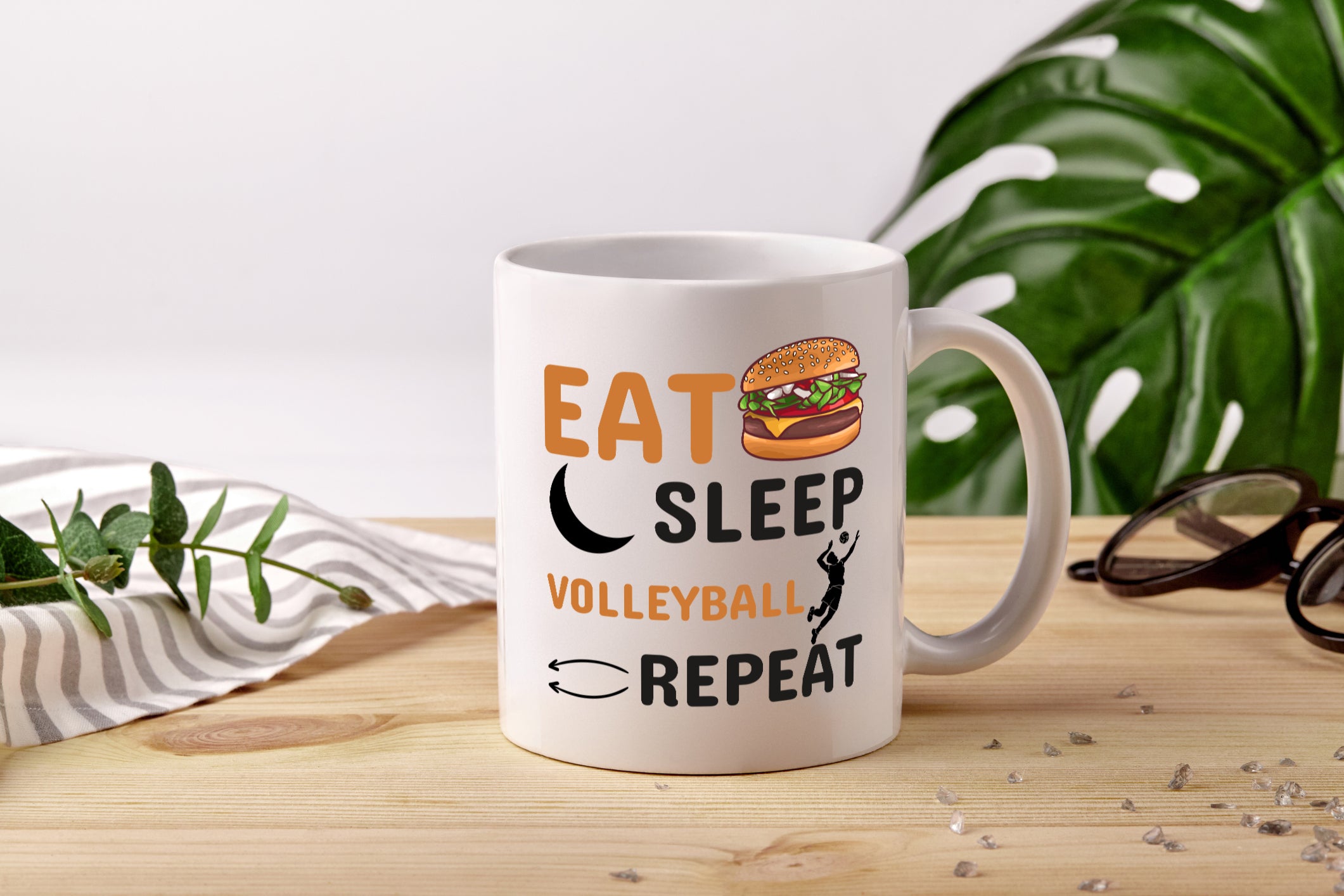 Eat Sleep Volleyball Repeat | Volleyball Spieler Tasse - Tasse Weiß - Kaffeetasse / Geschenk / Familie