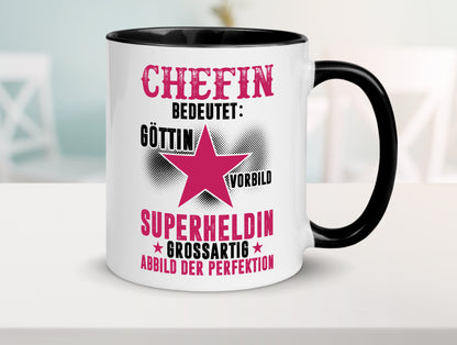 Bedeutung von Chefin | Führungskraft | Vorgesetzte Tasse Weiß - Schwarz - Kaffeetasse / Geschenk / Familie