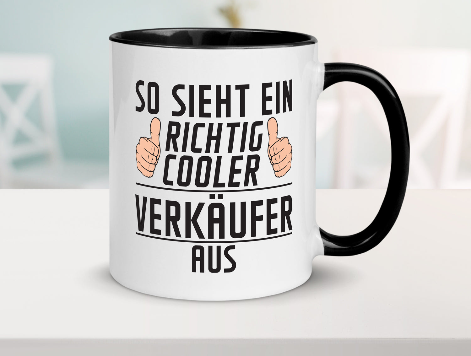 Richtig Cooler Verkäufer | Kollege | Verkaufsjob Tasse Weiß - Schwarz - Kaffeetasse / Geschenk / Familie