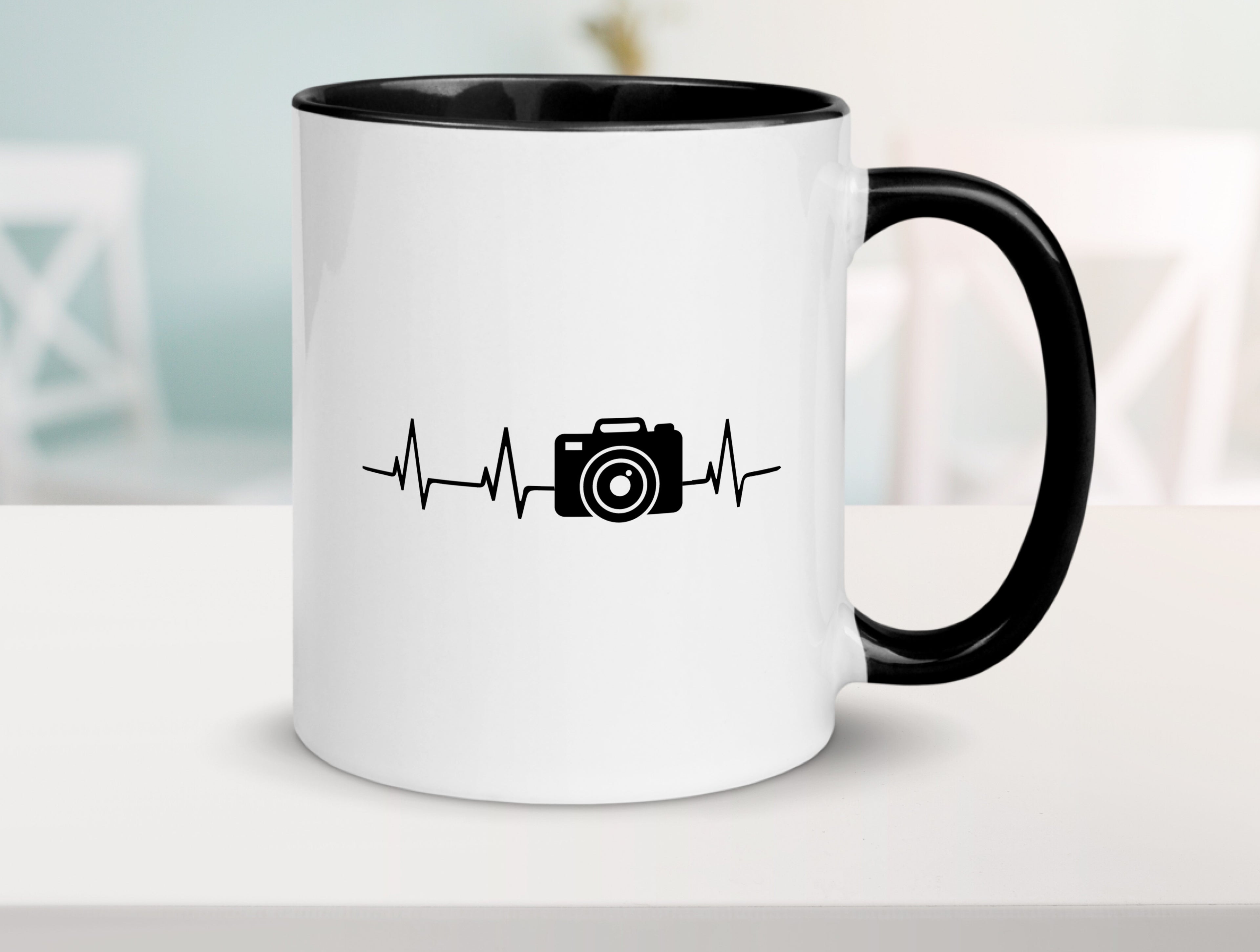 Fotografie Herzschlag | Kamera | Fotograf | Fotos Tasse Weiß - Schwarz - Kaffeetasse / Geschenk / Familie