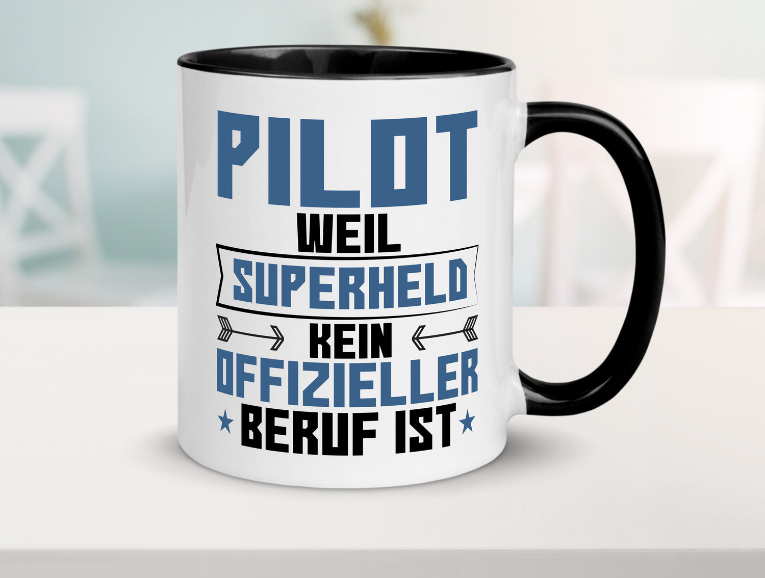 Superheldin Pilot | Flugzeug | Piloten Tasse Weiß - Schwarz - Kaffeetasse / Geschenk / Familie