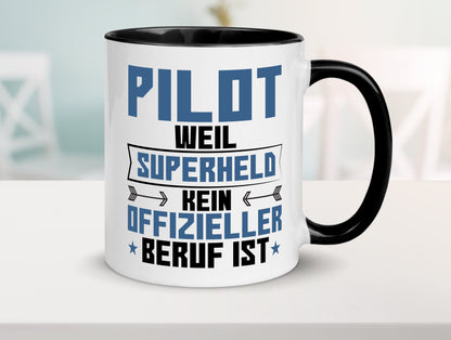 Superheldin Pilot | Flugzeug | Piloten Tasse Weiß - Schwarz - Kaffeetasse / Geschenk / Familie