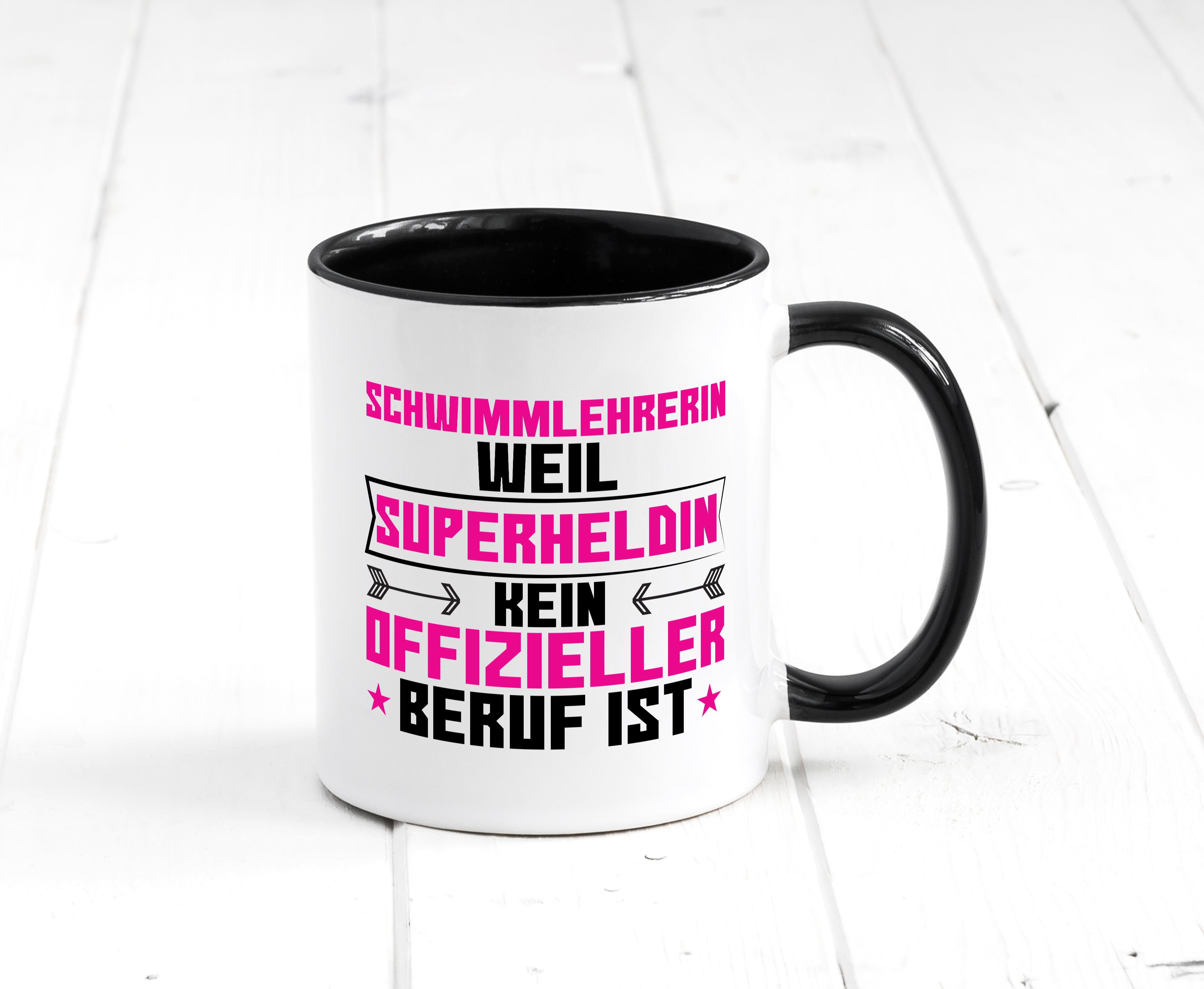 Superheldin Schwimmlehrerin | schwimmen | Lehrer | Sport Tasse Weiß - Schwarz - Kaffeetasse / Geschenk / Familie