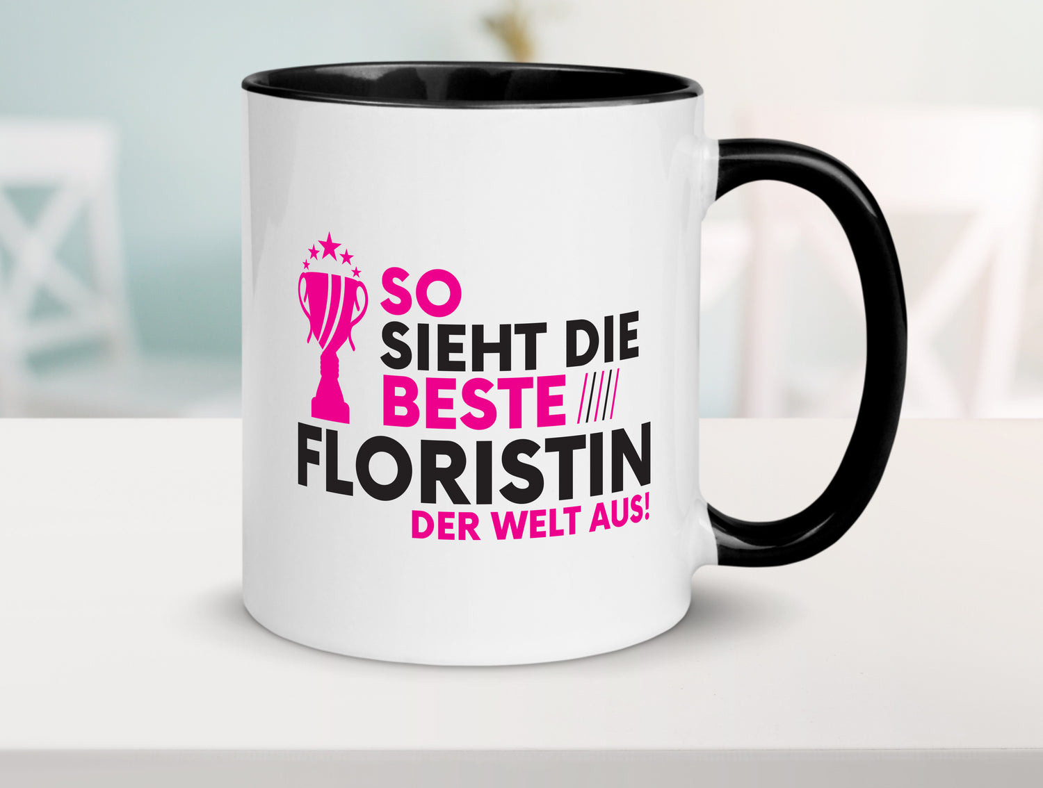 Die Weltbeste Floristin | Blumen Verkäuferin Tasse Weiß - Schwarz - Kaffeetasse / Geschenk / Familie