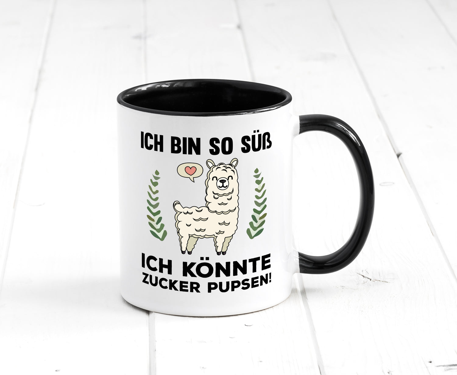 Ich bin so süß | niedlich | Lama | Zucker pupsen Tasse Weiß - Schwarz - Kaffeetasse / Geschenk / Familie