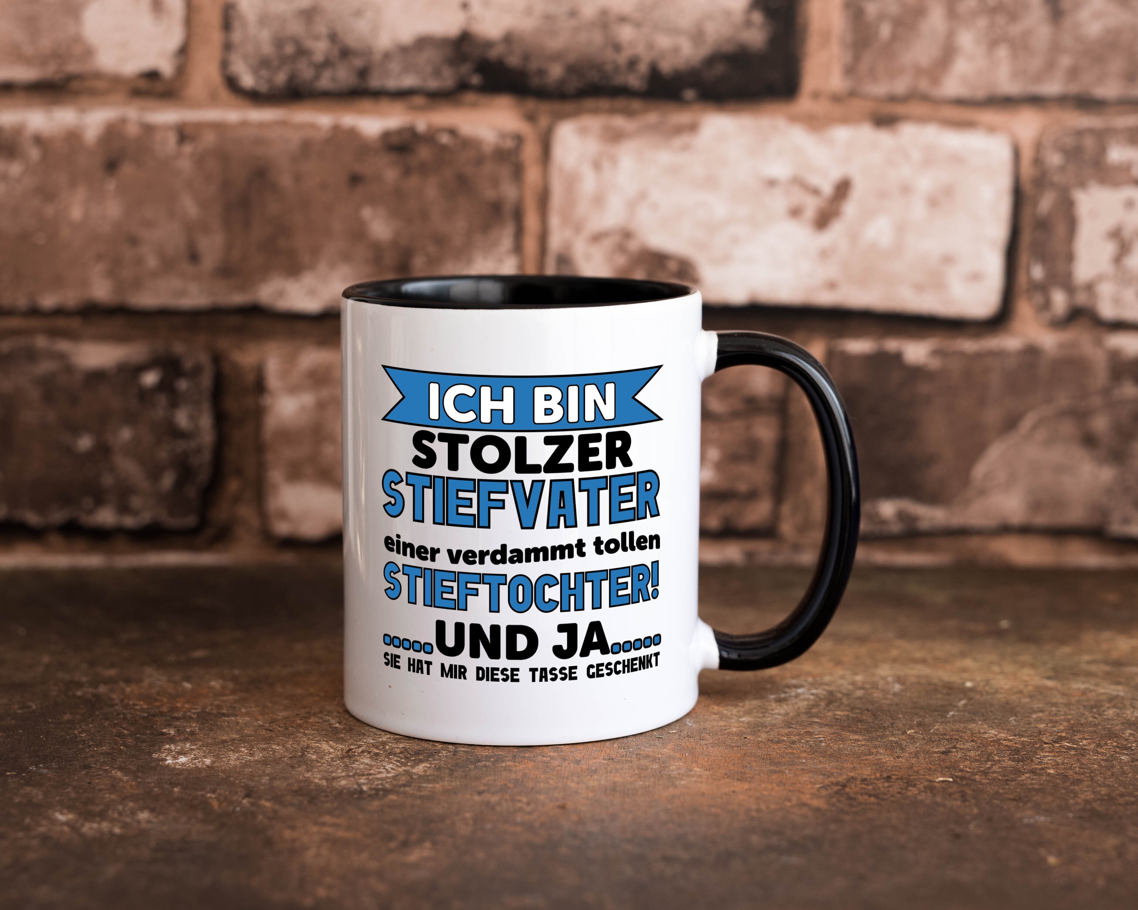 Stolzer Stiefvater | Vatertag | Spruch Stieftochter Tasse Weiß - Schwarz - Kaffeetasse / Geschenk / Familie