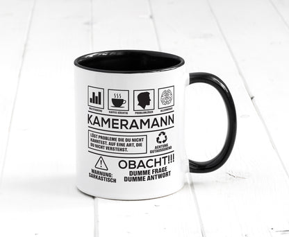 Achtung Probleme Kameramann | Kamera Tasse Weiß - Schwarz - Kaffeetasse / Geschenk / Familie