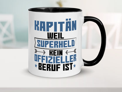 Superheld Kapitän | Schiffskapitän | Schiff Tasse Weiß - Schwarz - Kaffeetasse / Geschenk / Familie