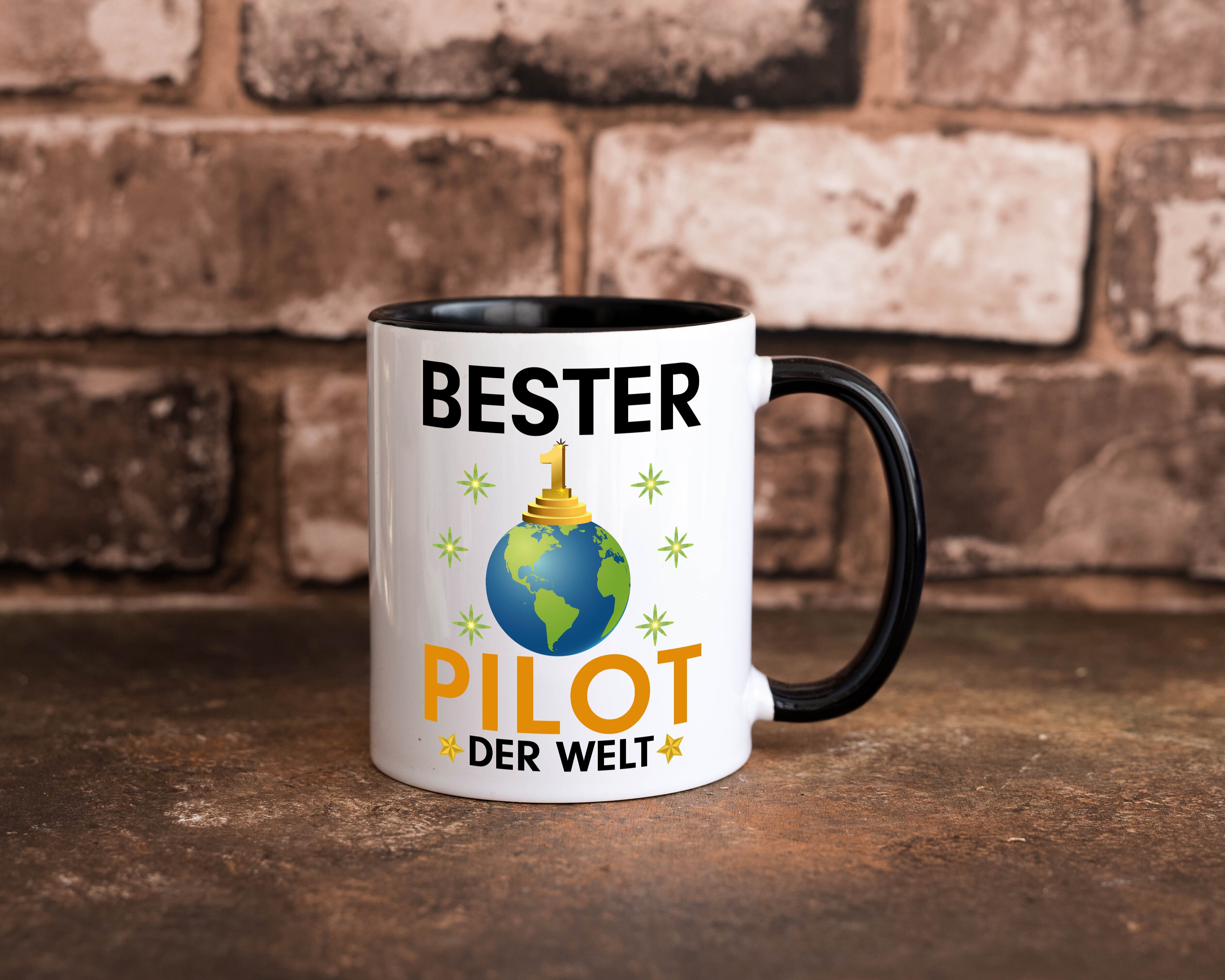 Welt Bester Pilot | Flugzeug | Piloten Tasse Weiß - Schwarz - Kaffeetasse / Geschenk / Familie