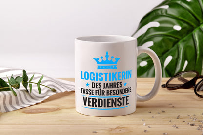Besonderer Verdienst: Logistikerin | Logistik - Tasse Weiß - Kaffeetasse / Geschenk / Familie