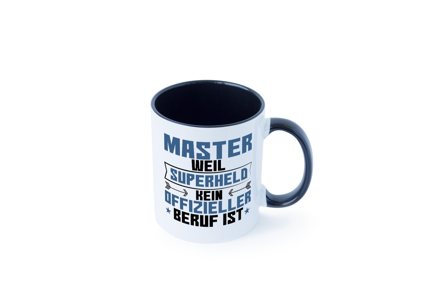 Superheld Master | Universität | Student Tasse Weiß - Schwarz - Kaffeetasse / Geschenk / Familie