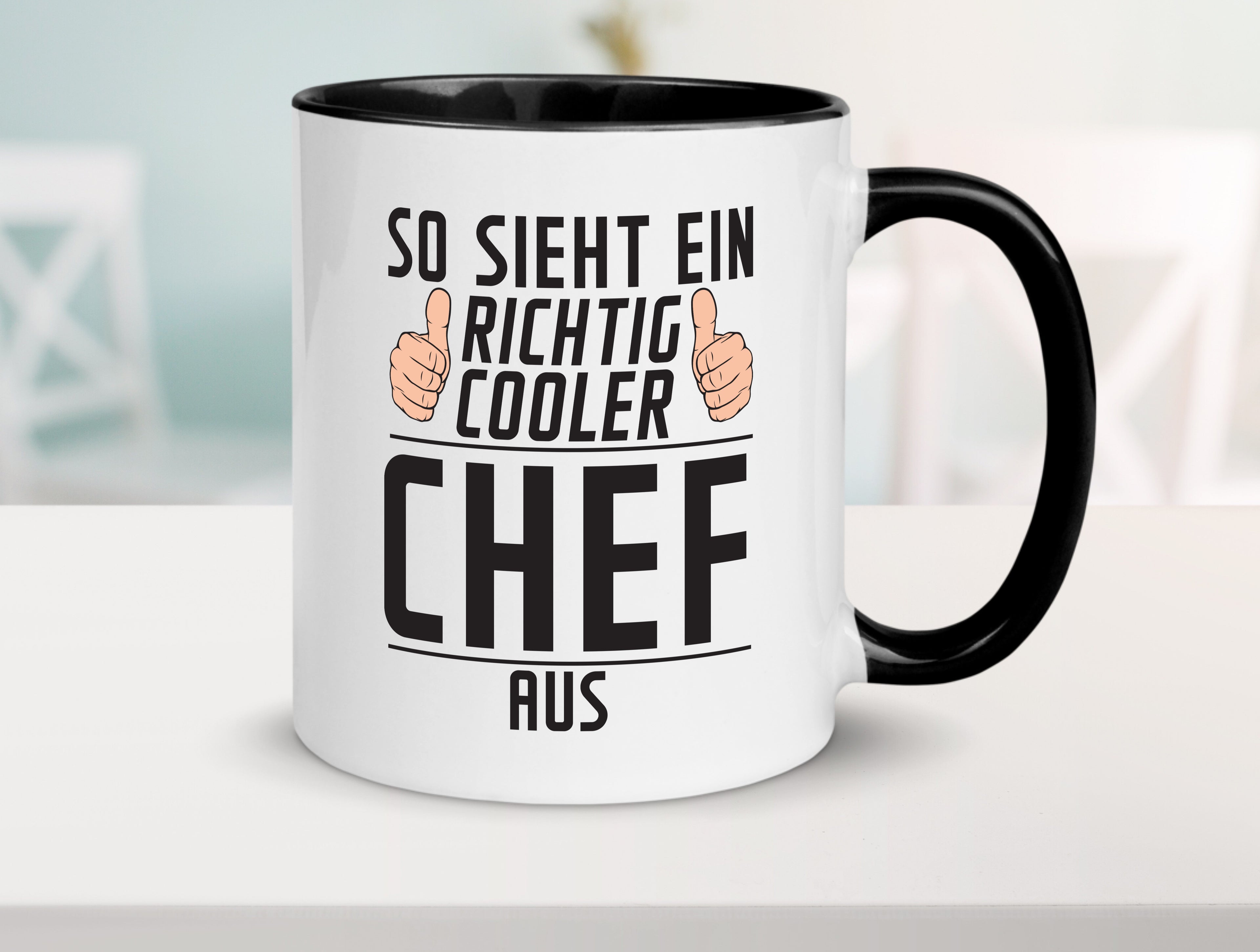 Richtig Cooler Chef | Führungskraft | Vorgesetzter Tasse Weiß - Schwarz - Kaffeetasse / Geschenk / Familie