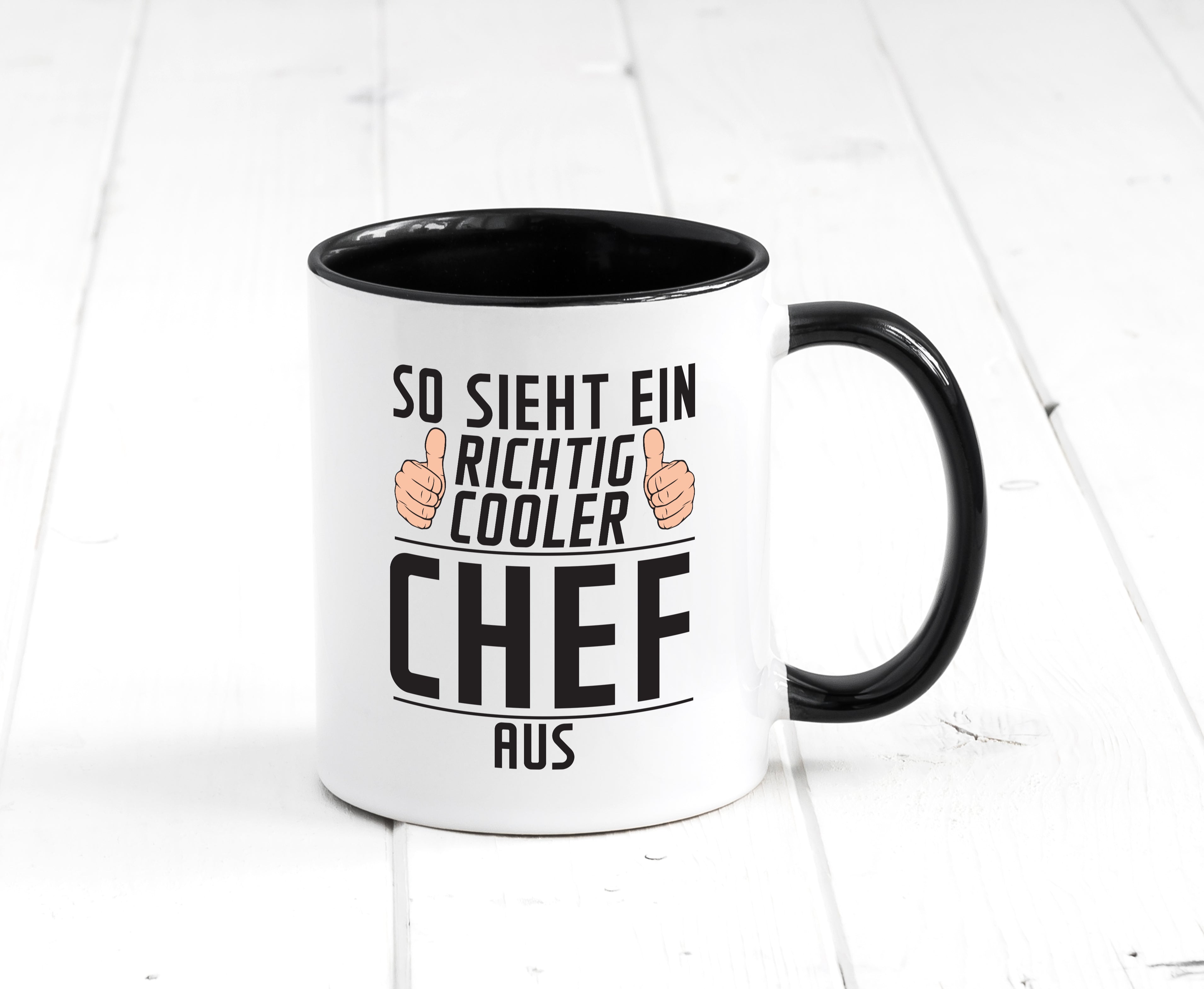 Richtig Cooler Chef | Führungskraft | Vorgesetzter Tasse Weiß - Schwarz - Kaffeetasse / Geschenk / Familie