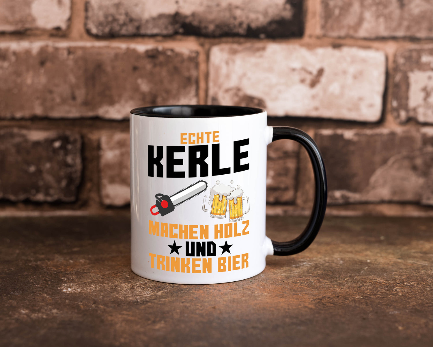 Holz machen und Bier trinken | Holzfäller | Waldarbeiter Tasse Weiß - Schwarz - Kaffeetasse / Geschenk / Familie