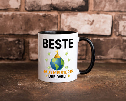 Welt Beste Hausmeisterin | Hauswart Tasse Weiß - Schwarz - Kaffeetasse / Geschenk / Familie