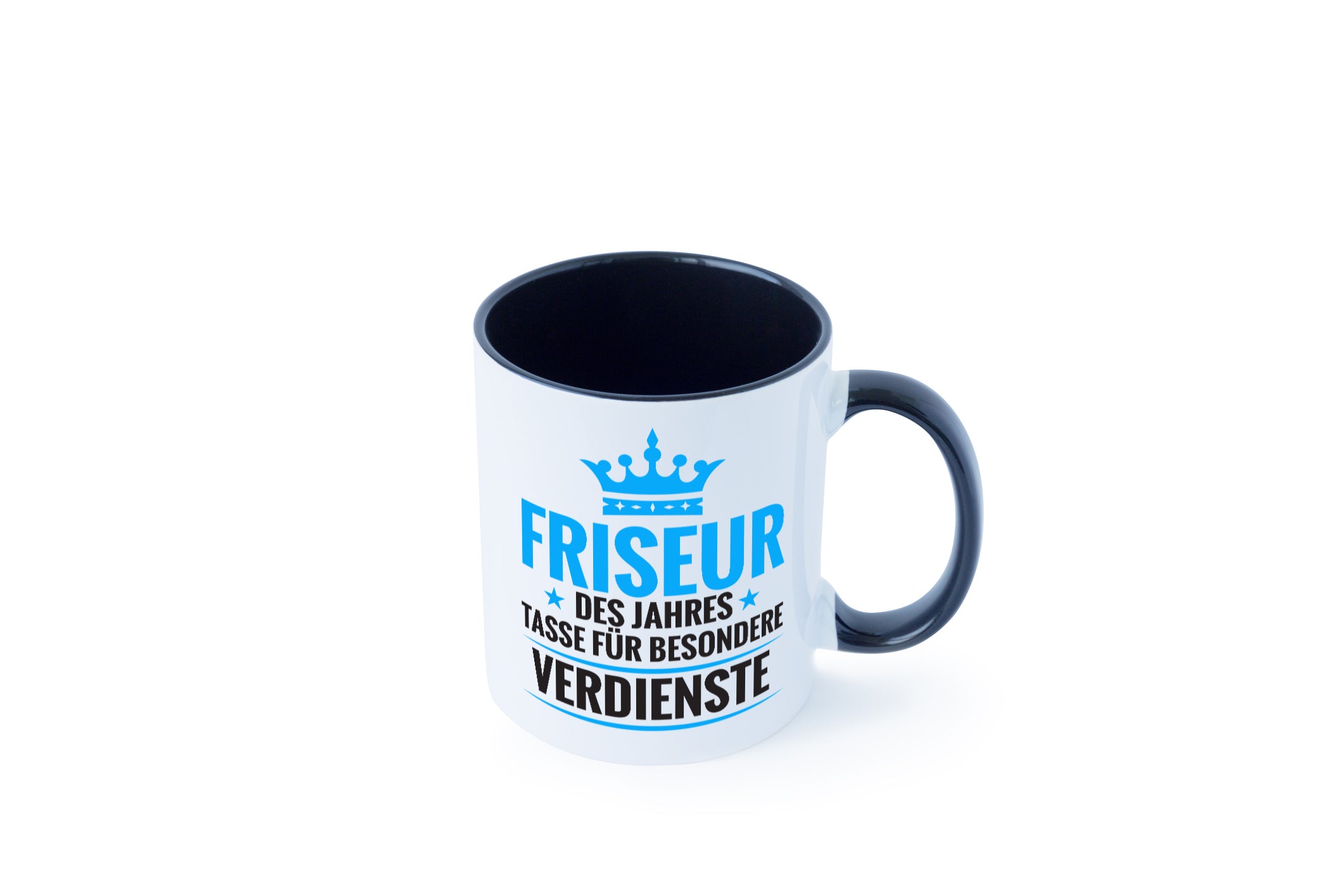Besonderer Verdienst: Friseur | Frisör Tasse Weiß - Schwarz - Kaffeetasse / Geschenk / Familie