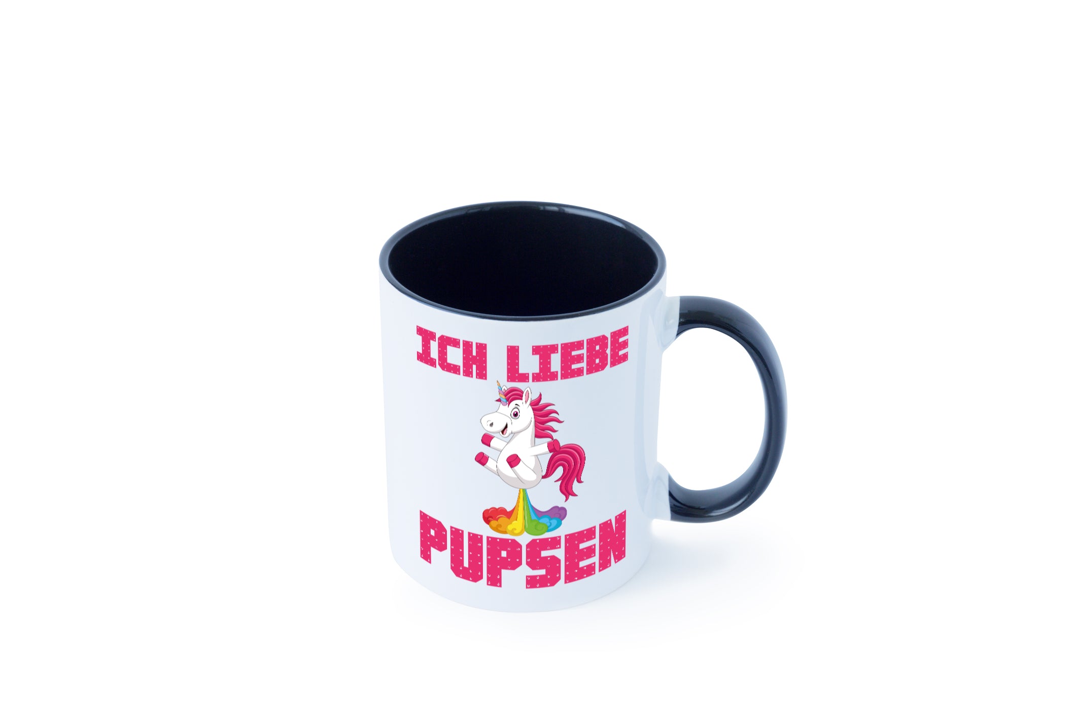 Ich liebe pupsen | Einhorn Pups | lustiger Spruch Tasse Weiß - Schwarz - Kaffeetasse / Geschenk / Familie