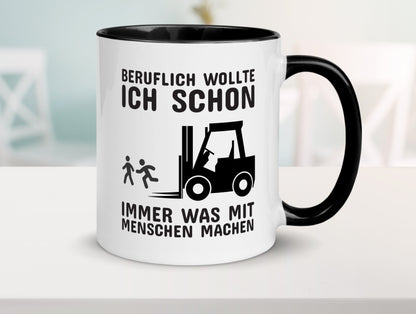 Staplerfahrer Humor | Gabelstapler Tasse | Lagerist Tasse Weiß - Schwarz - Kaffeetasse / Geschenk / Familie