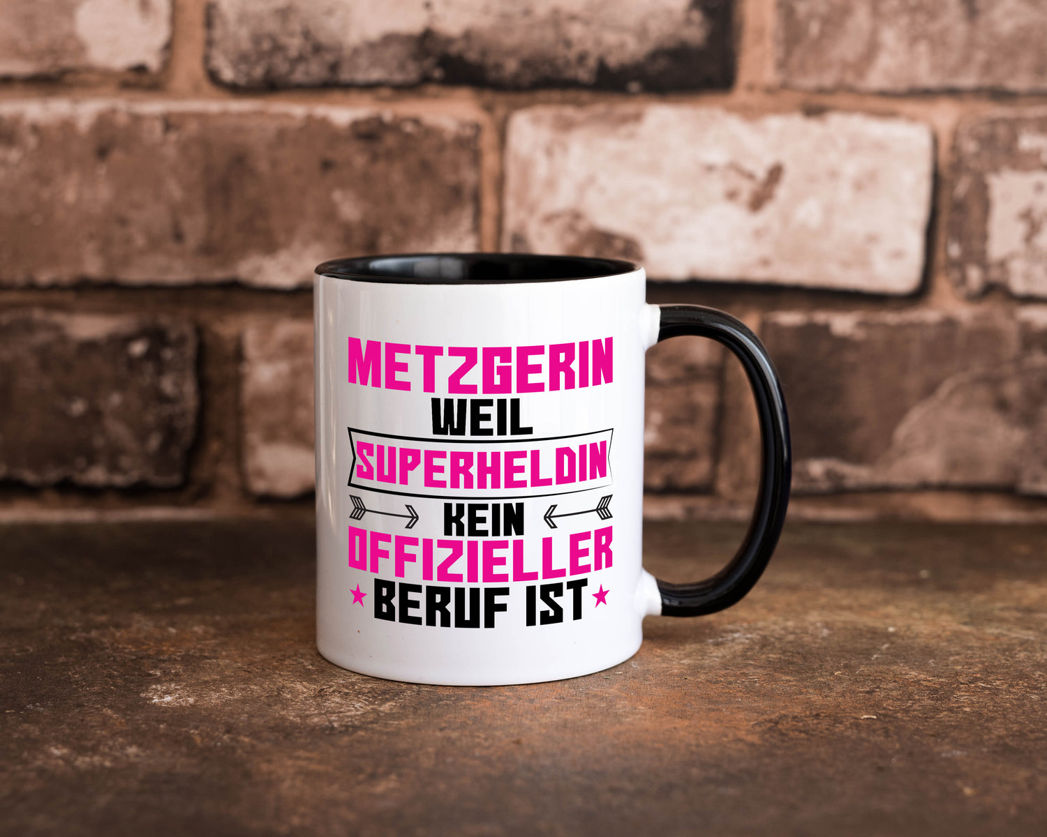 Superheldin Metzgerin | Fleischerin Tasse Weiß - Schwarz - Kaffeetasse / Geschenk / Familie