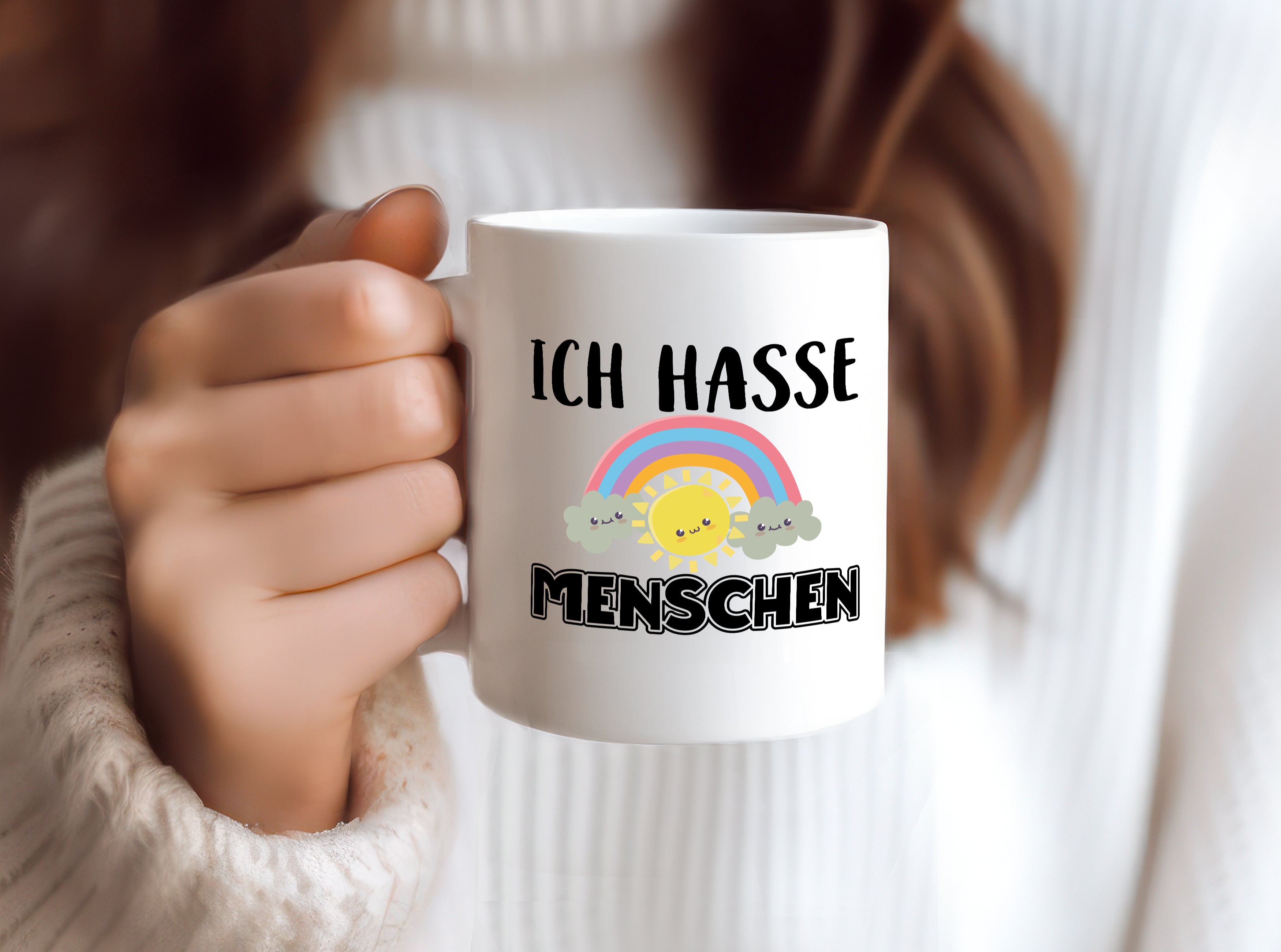 Ich hasse Menschen | Kinder Zeichnung | Zyniker Tasse - Tasse Weiß - Kaffeetasse / Geschenk / Familie