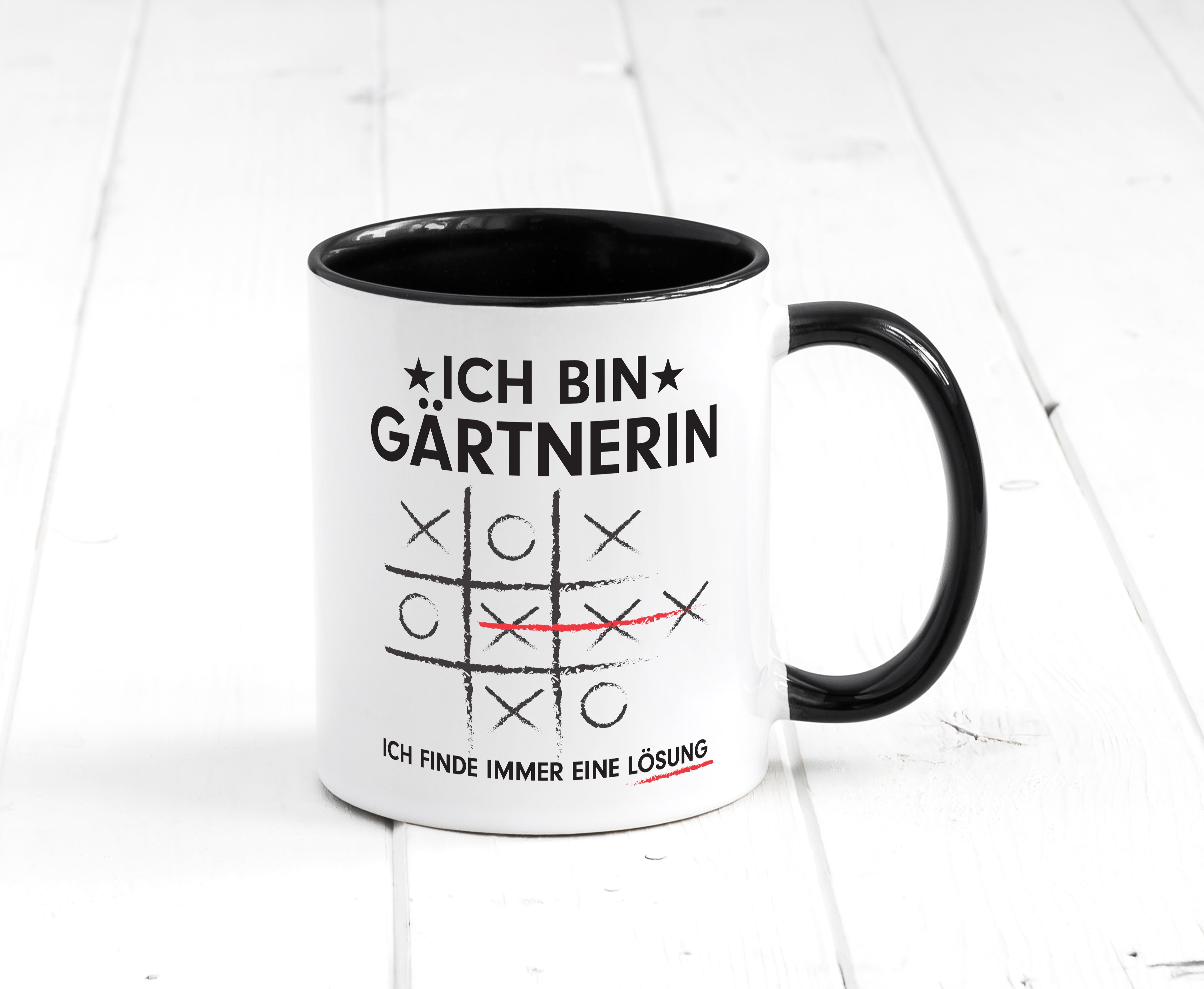 Lösung Finden: Gärtnerin | Gartenbau Tasse Weiß - Schwarz - Kaffeetasse / Geschenk / Familie