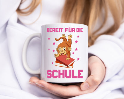 Bereit für die Schule | Einschulung | Sterne | Affe - Tasse Weiß - Kaffeetasse / Geschenk / Familie