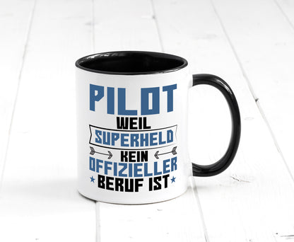 Superheldin Pilot | Flugzeug | Piloten Tasse Weiß - Schwarz - Kaffeetasse / Geschenk / Familie