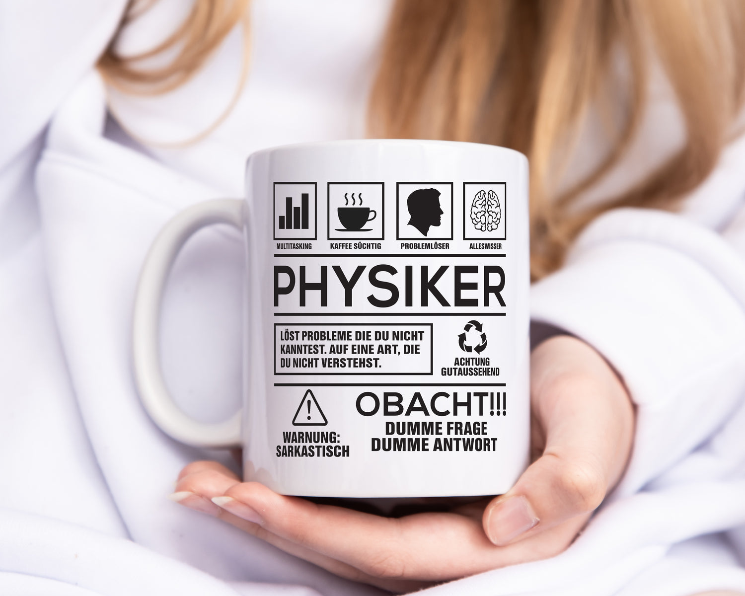 Achtung Probleme Physiker | Physik - Tasse Weiß - Kaffeetasse / Geschenk / Familie