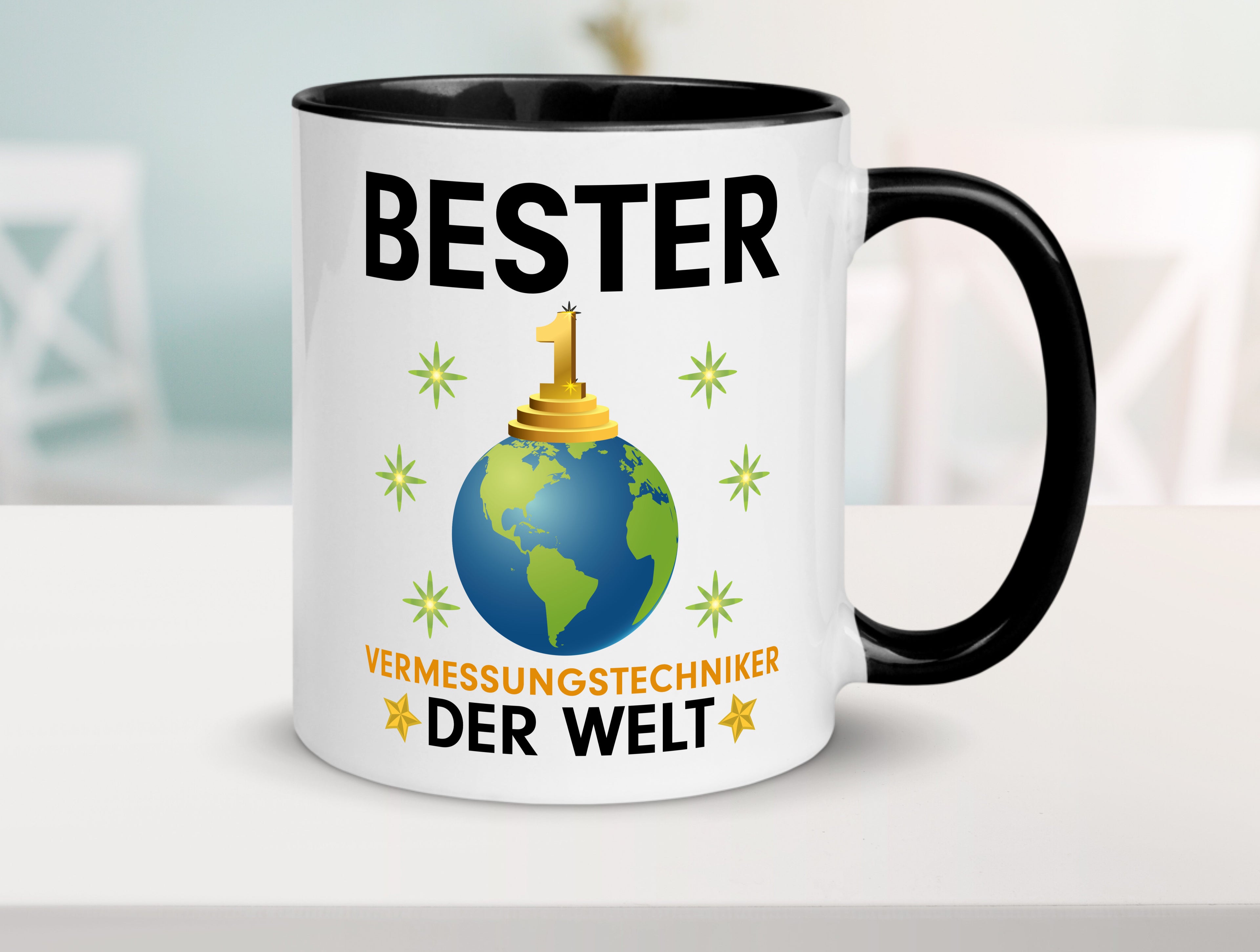 Welt Bester Vermessungstechniker | Techniker Tasse Weiß - Schwarz - Kaffeetasse / Geschenk / Familie